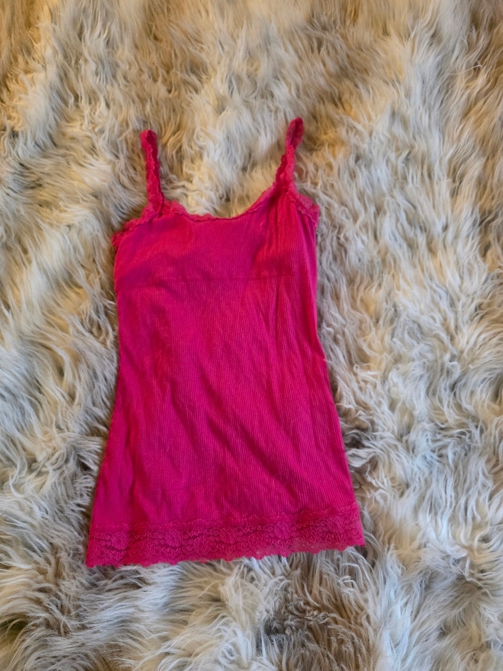 Kirra Hot Pink Lace-Trim Ribbed Tank
